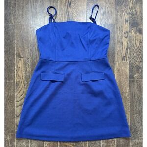 Wenrine Mini Dress Size L Spaghetti Strap Sleeveless Zipper Back Navy Blue NWT